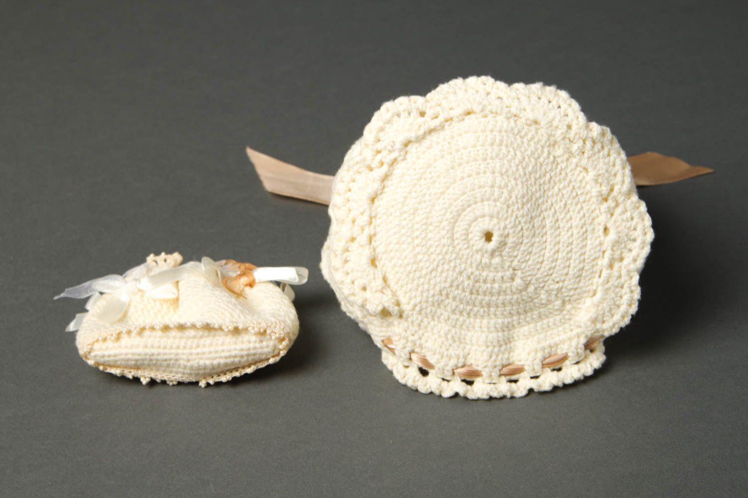 Handmade christening hat crochet baby bag cute baby hat baptism outfit photo 3