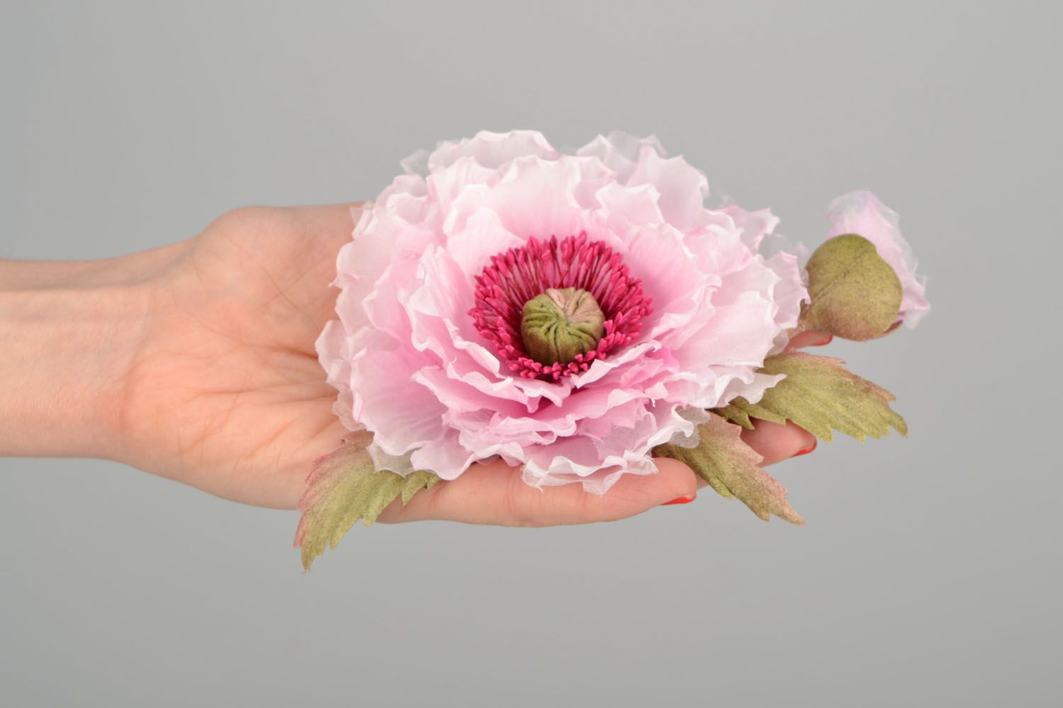 Broche faite main fleur rose photo 2