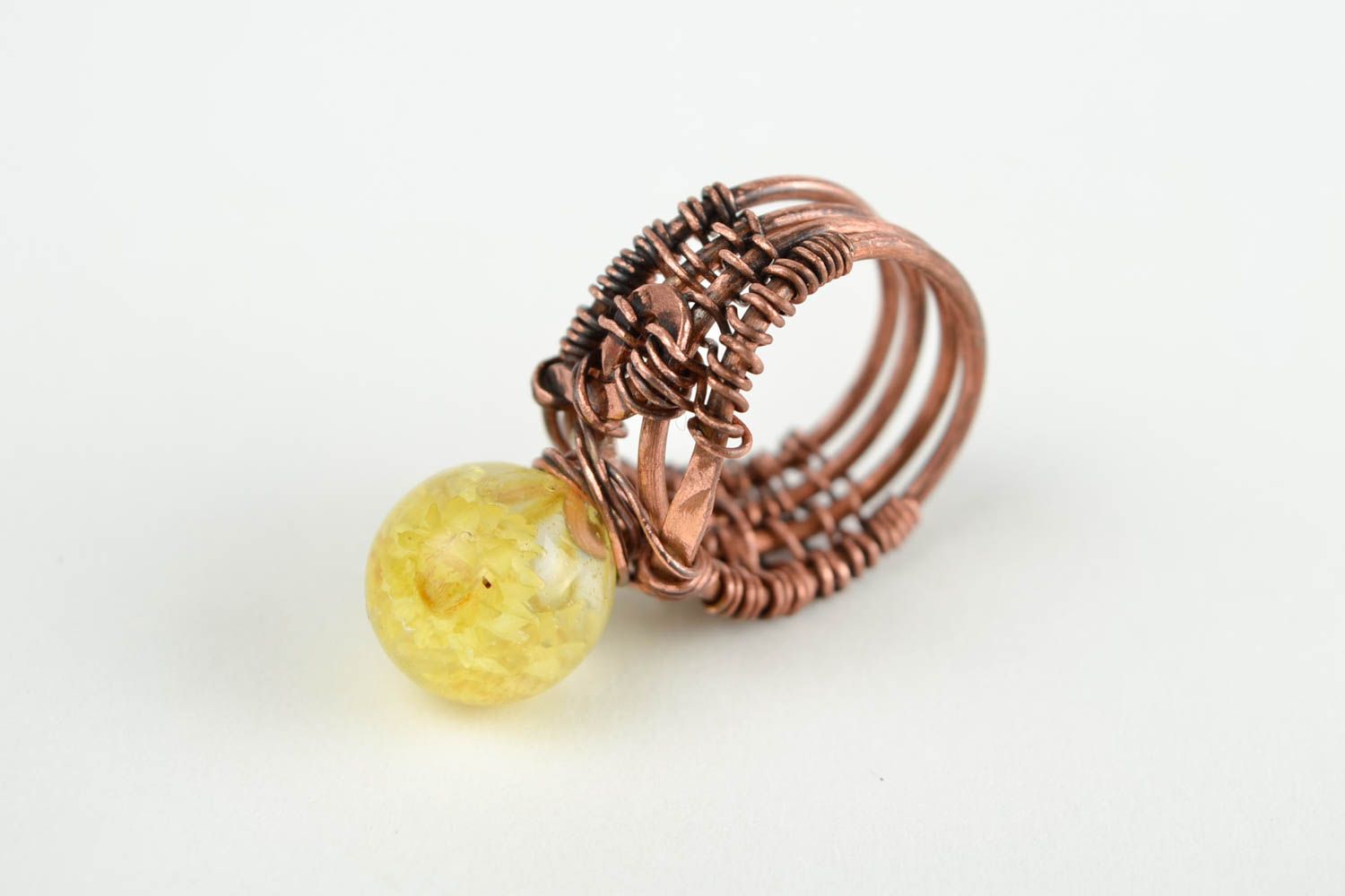 Epoxidharz Schmuck handgemachter Blumen Ring in Gelb Kupfer Ring groß stilvoll foto 3