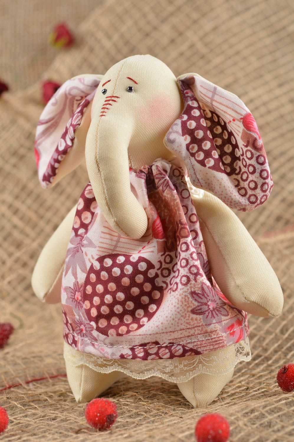 Handmade rag doll fabric toy for children textile elehpant toy nursery decor photo 1
