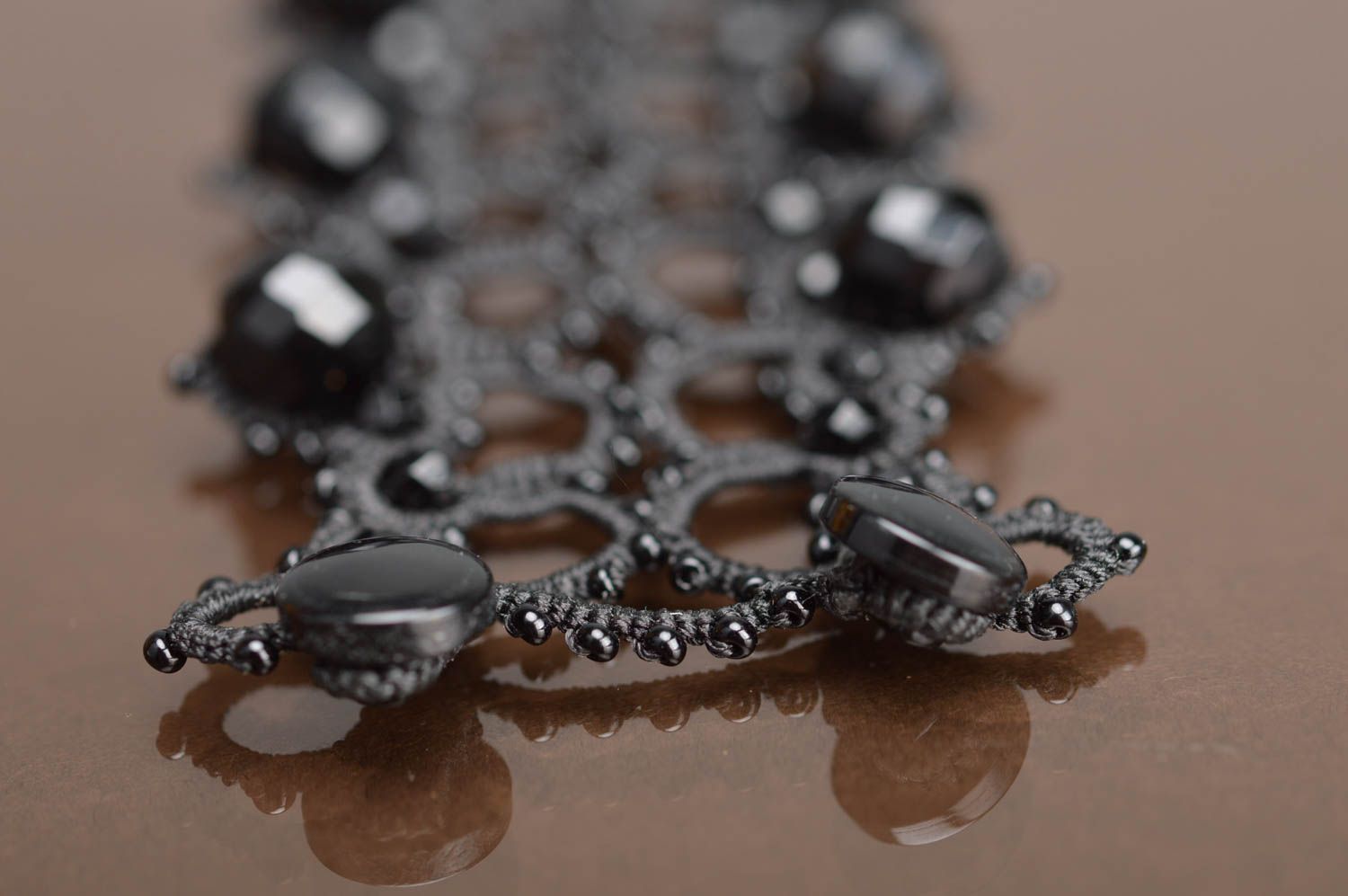 Handgemachtes Occhi Armband mit Glasperlen und Perlen schwarz ajour Vintage Stil foto 5