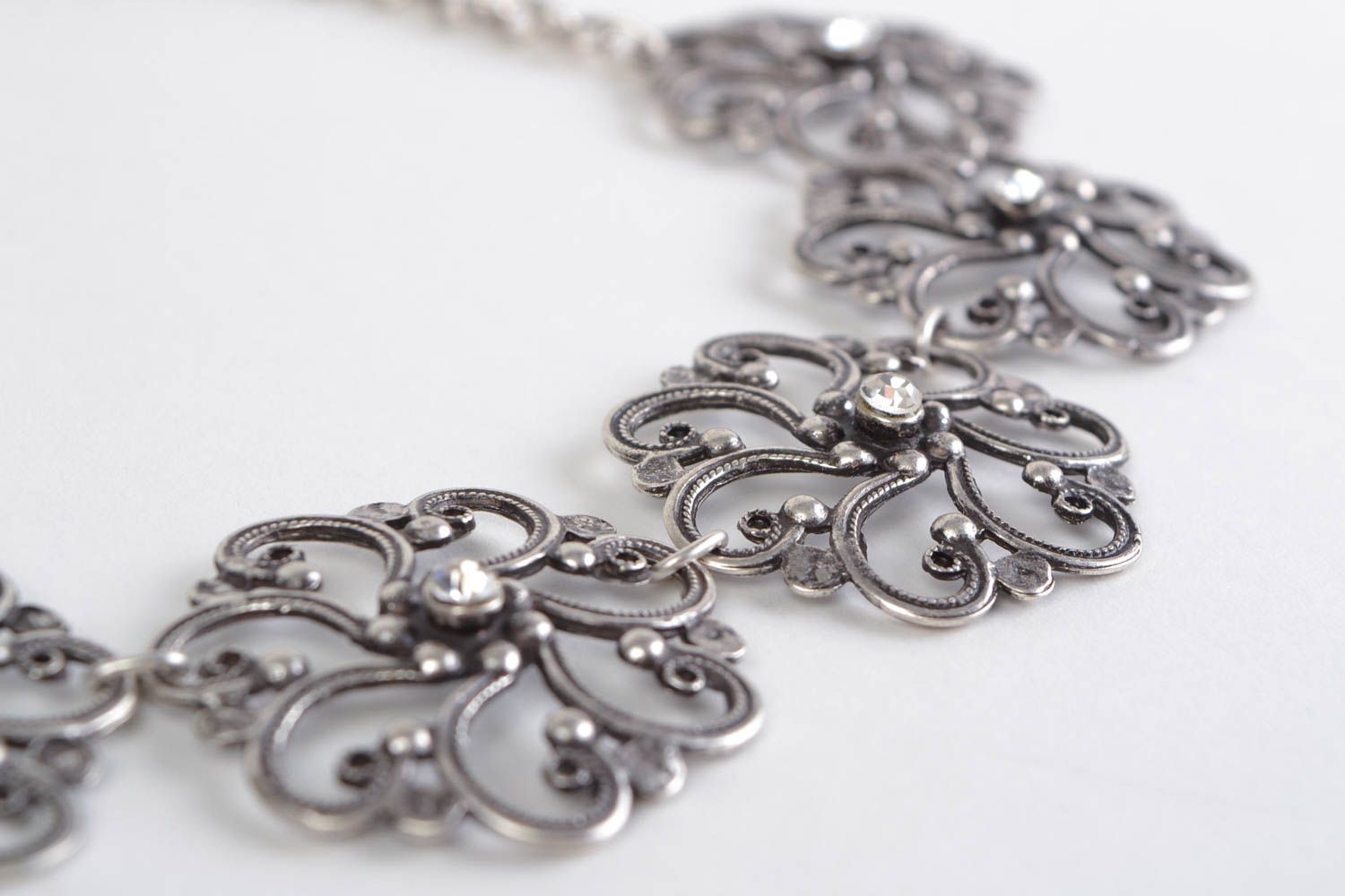 Beautiful unusual handmade metal flower necklace on chain photo 4