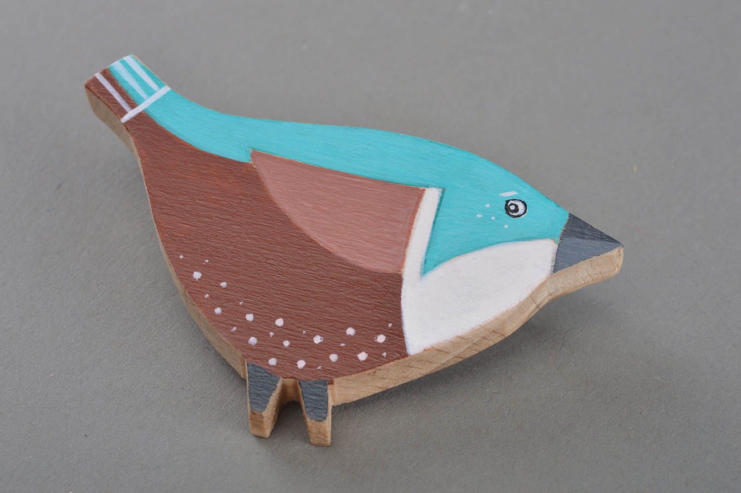 Künstlerische Brosche Vogel aus Holz mit Bemalung klein originell schön foto 1