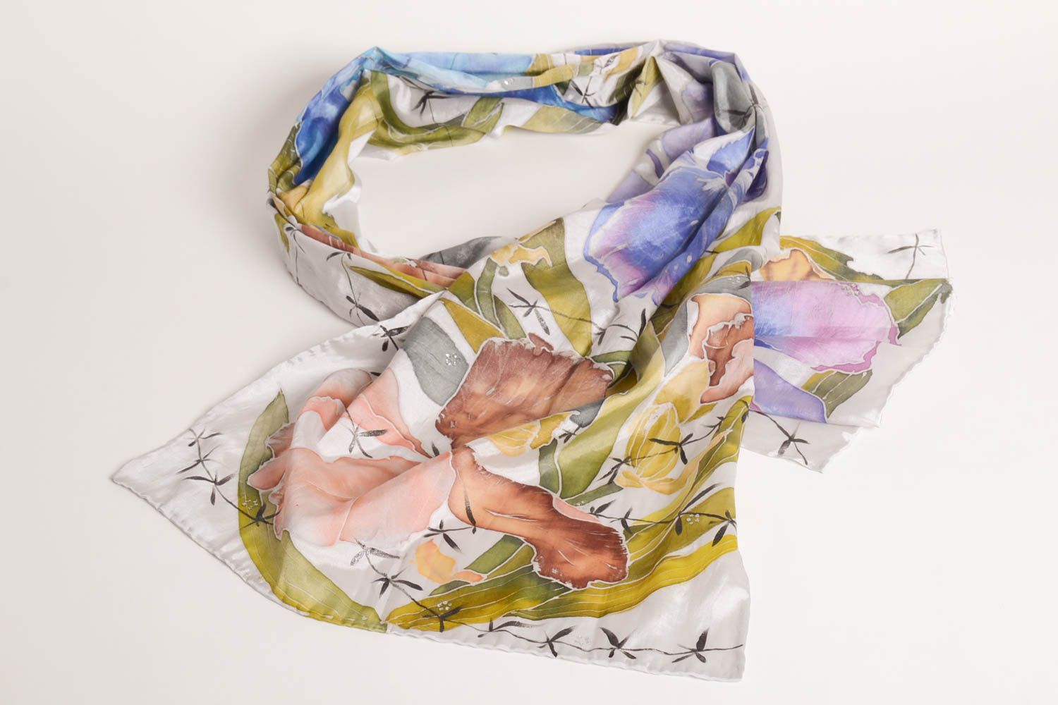 Стильный платок из шелка ручной работы расписной платок шелковый палантин фото 1