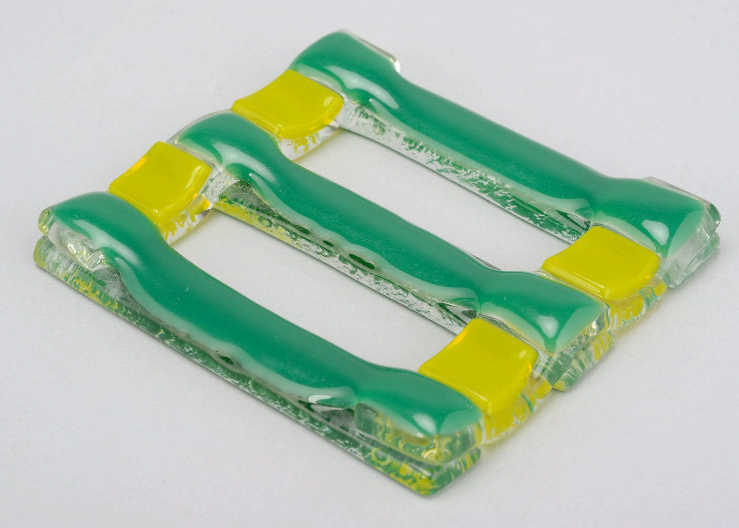 Fusing glass scarf clip Green-yellow photo 4