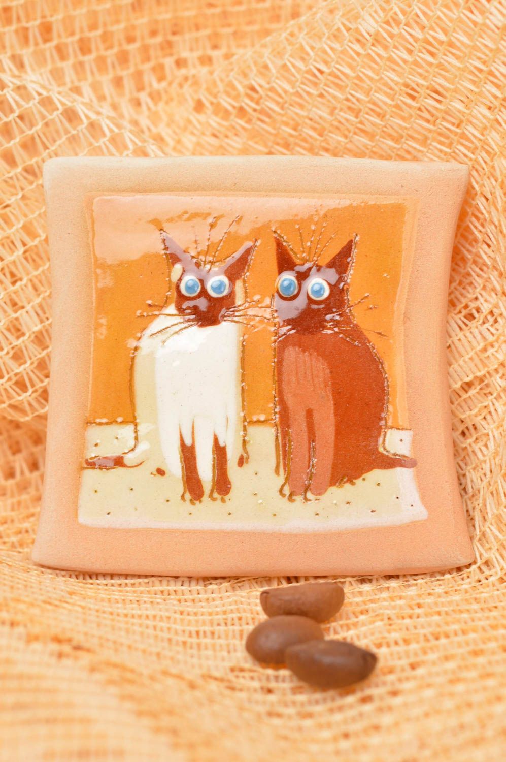 Magnet frigo fait main Aimant frigo Décoration cuisine Couple de chats cadeau photo 1