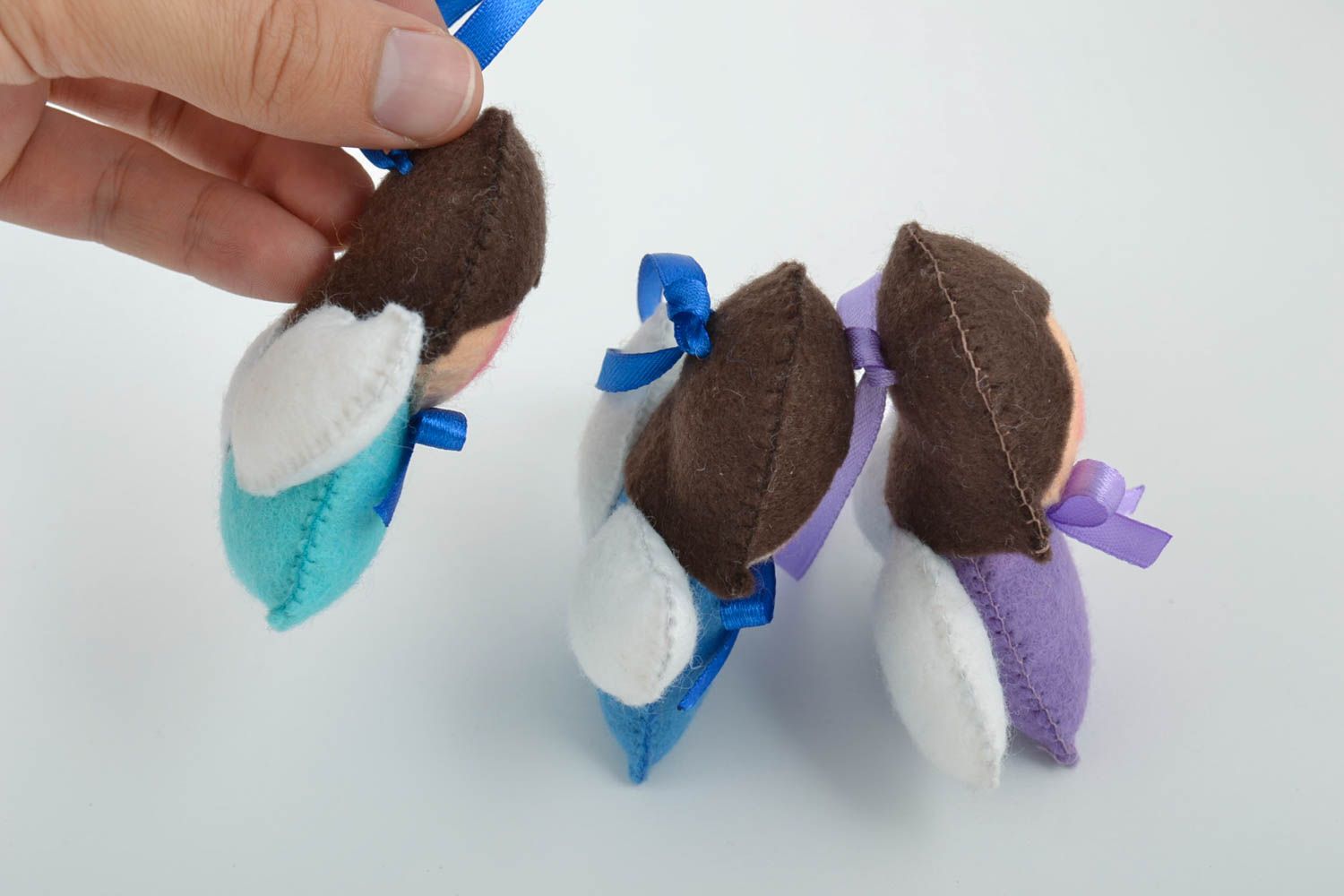 Set of 3 handmade designer felt fabric soft toys with eyelets interior hangings photo 5