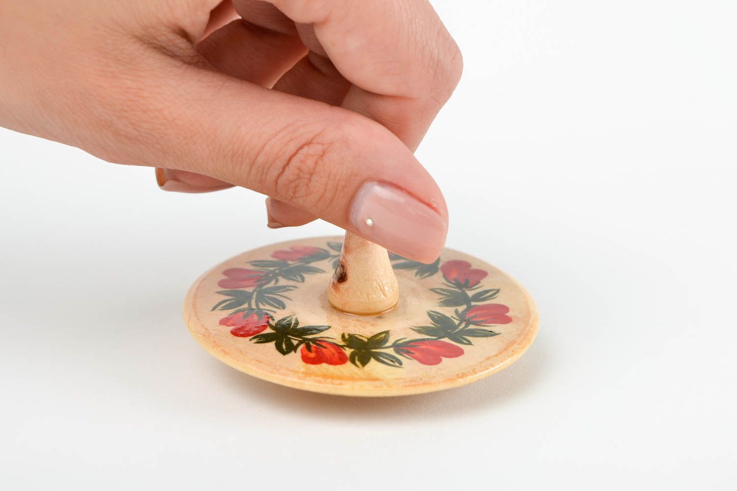 Jouet Toupie en bois fait main miniature original peint Cadeau pour enfant photo 2