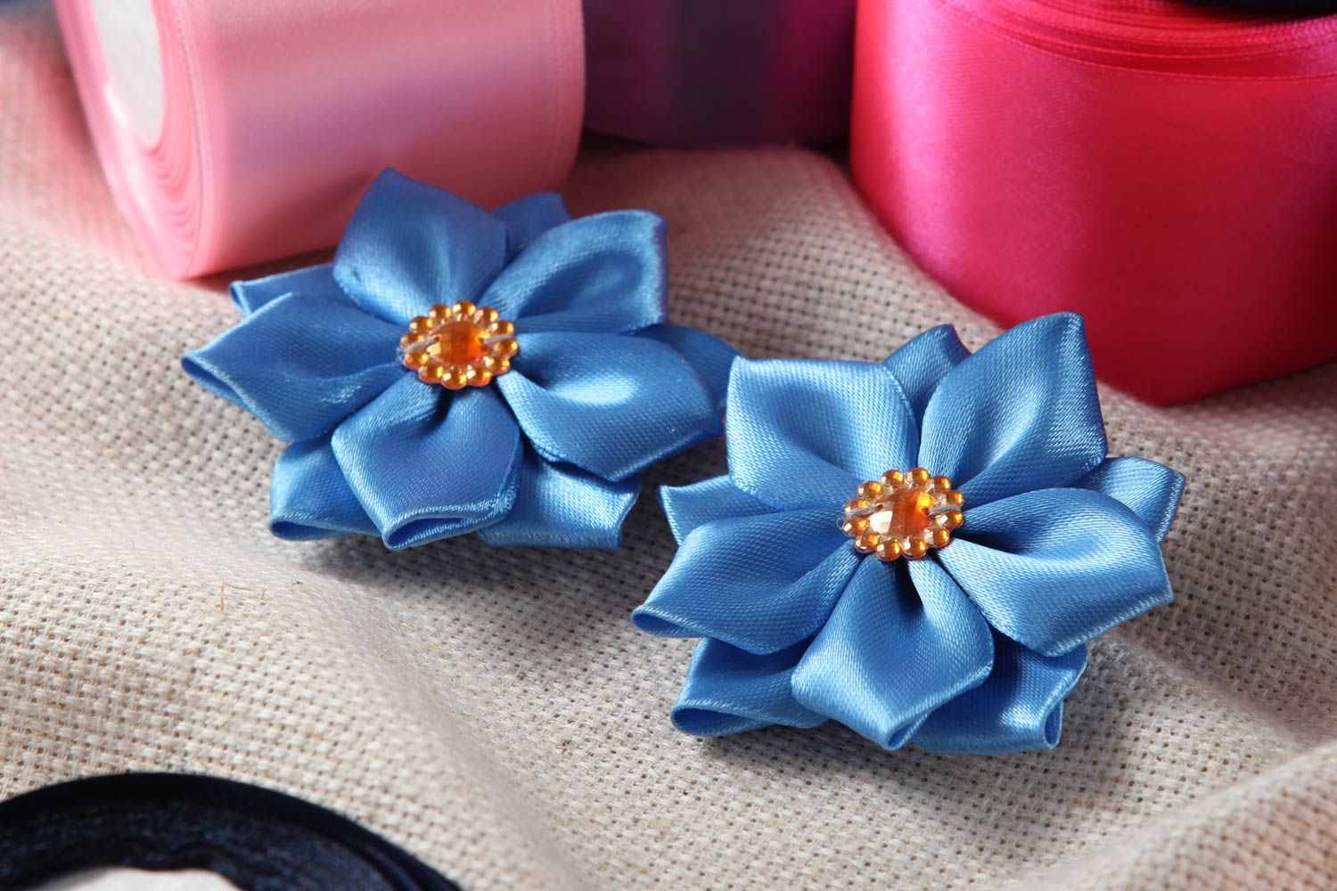 Handmade hair clips kanzashi flowers designer accessories gifts for girls photo 1