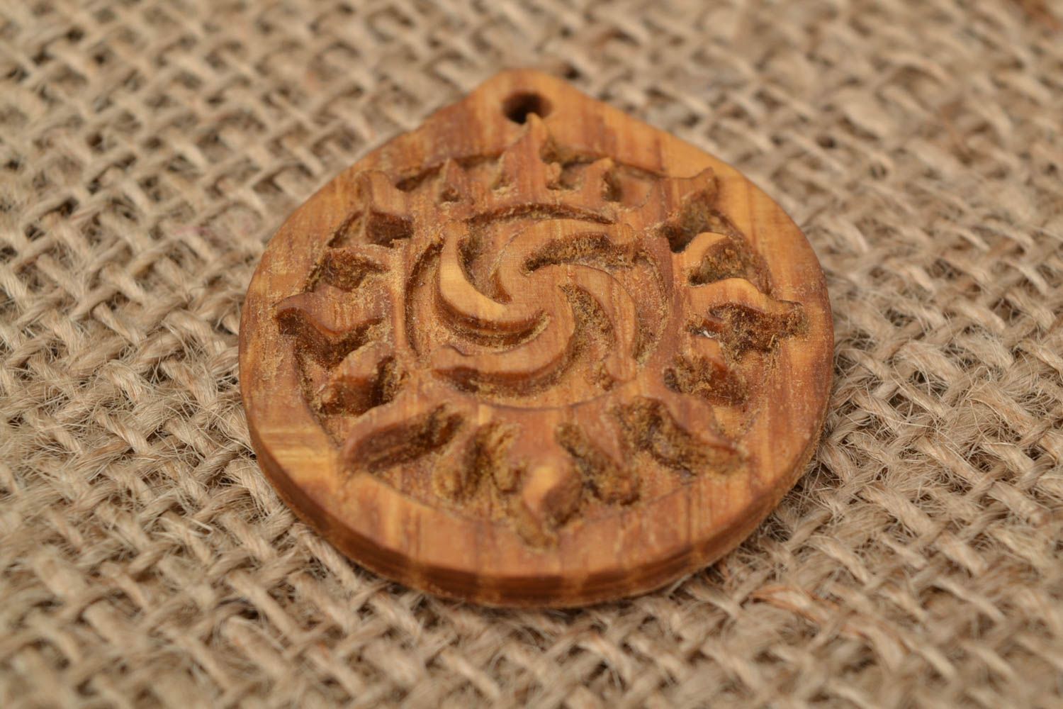Slavic handmade amulet Rod in the Sun made of oak wood talisman pendant photo 1