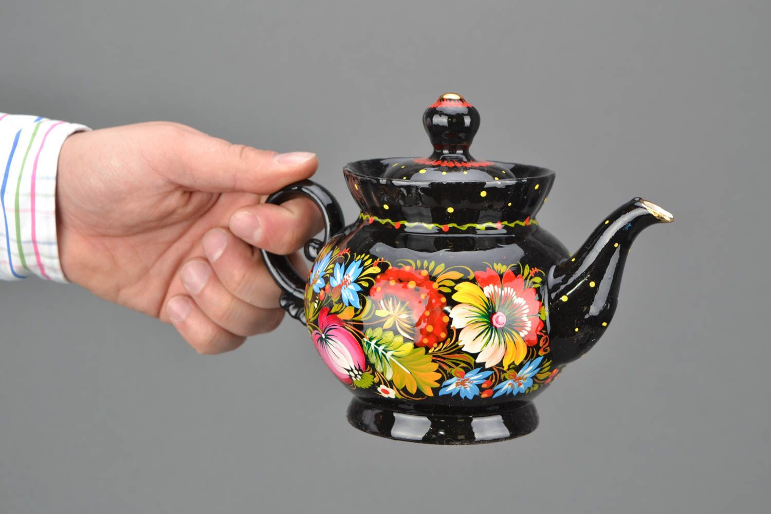 Фарфоровый чайник-заварник с Петриковской росписью фото 2
