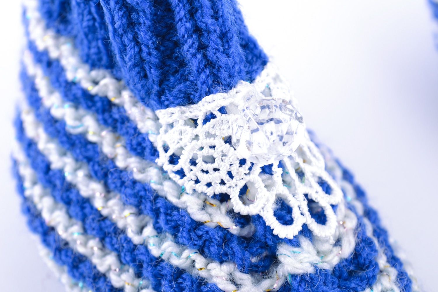 Patucos de bebé tejidos a agujas de lana para niños rayados azules  foto 5