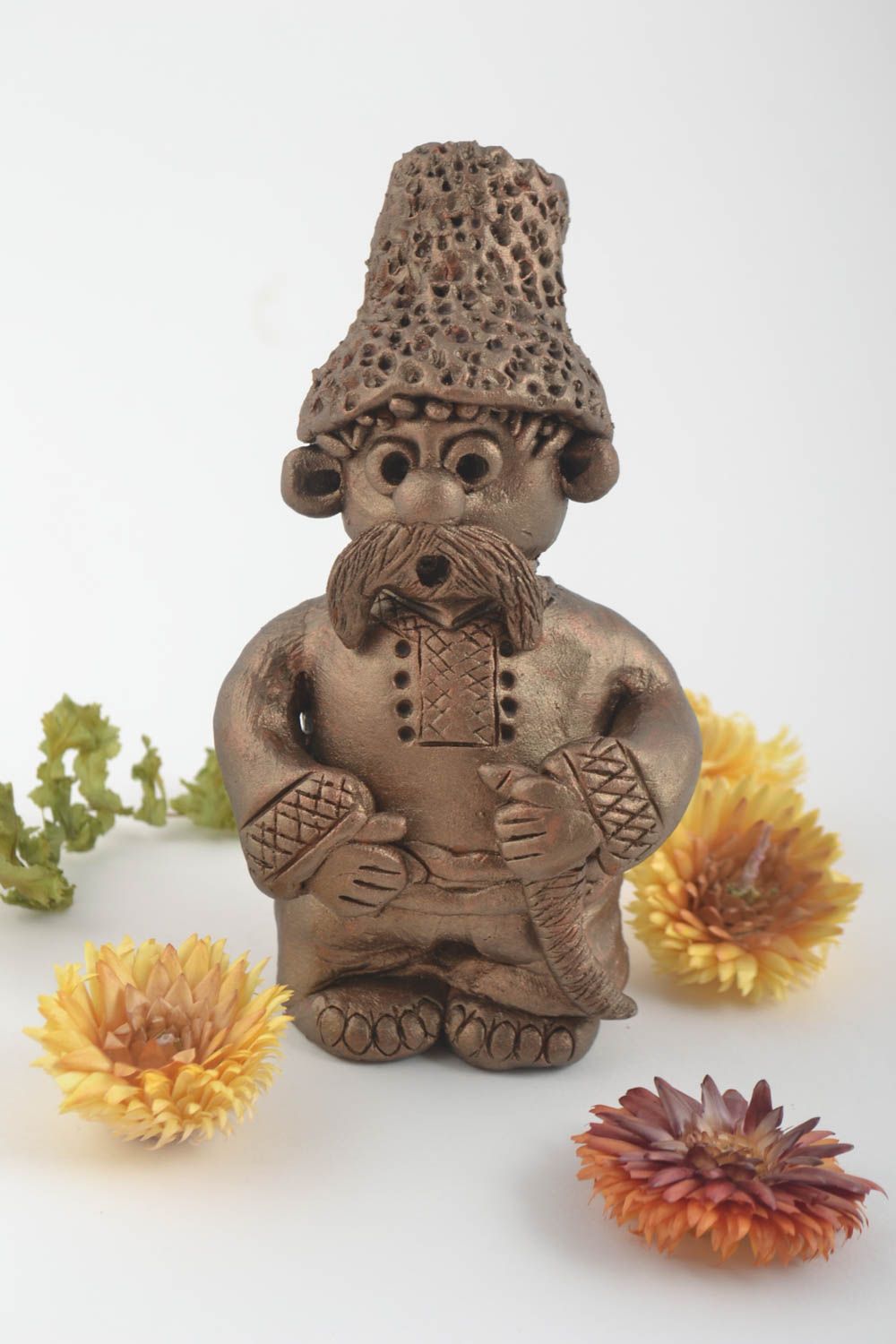 Figurine en argile faite main Statuette céramique cosaque marron Déco maison photo 1