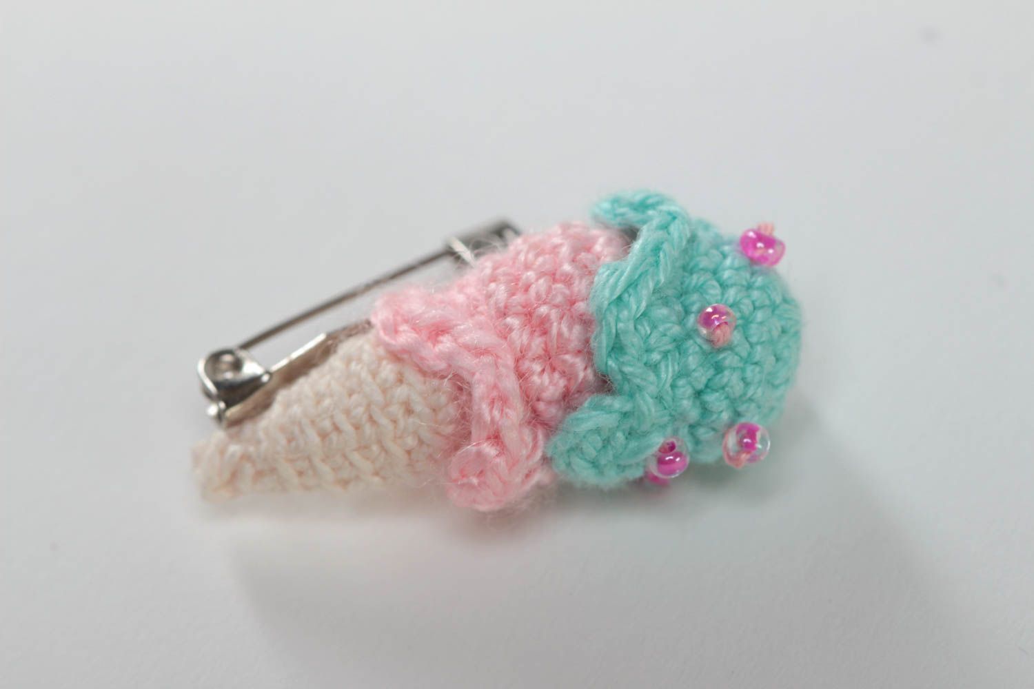 Crocheted brooch miniature ice cream of delicate colors handmade accessory photo 5