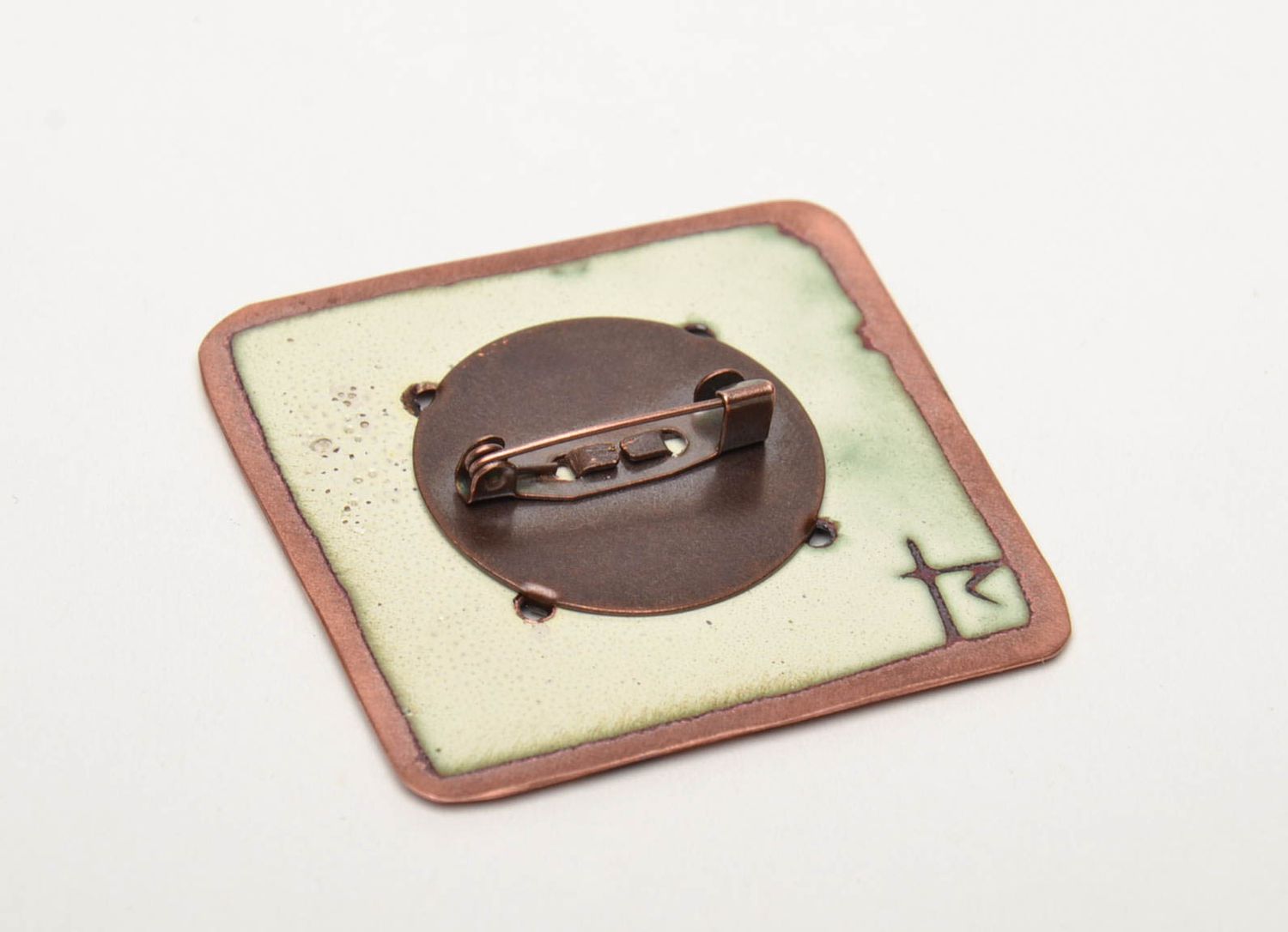 Handmade copper brooch painted with enamels photo 5