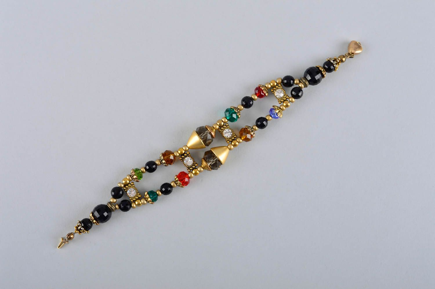 Multi-color beads handmade adjustable bracelet in two rows for women photo 5