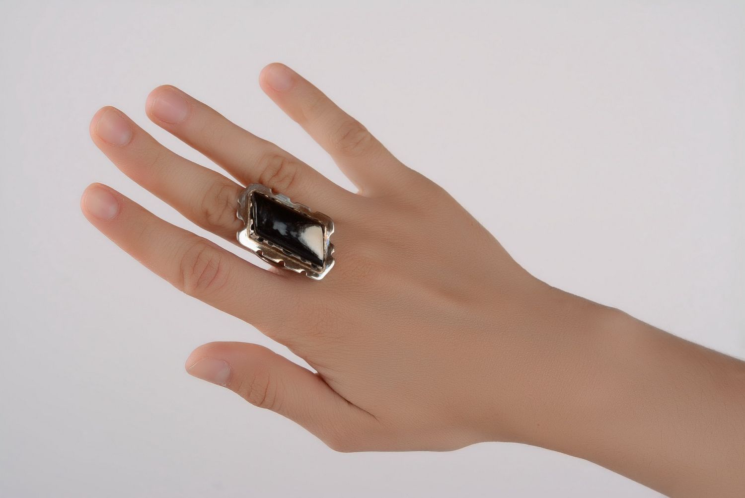 Silver ring with horn photo 2