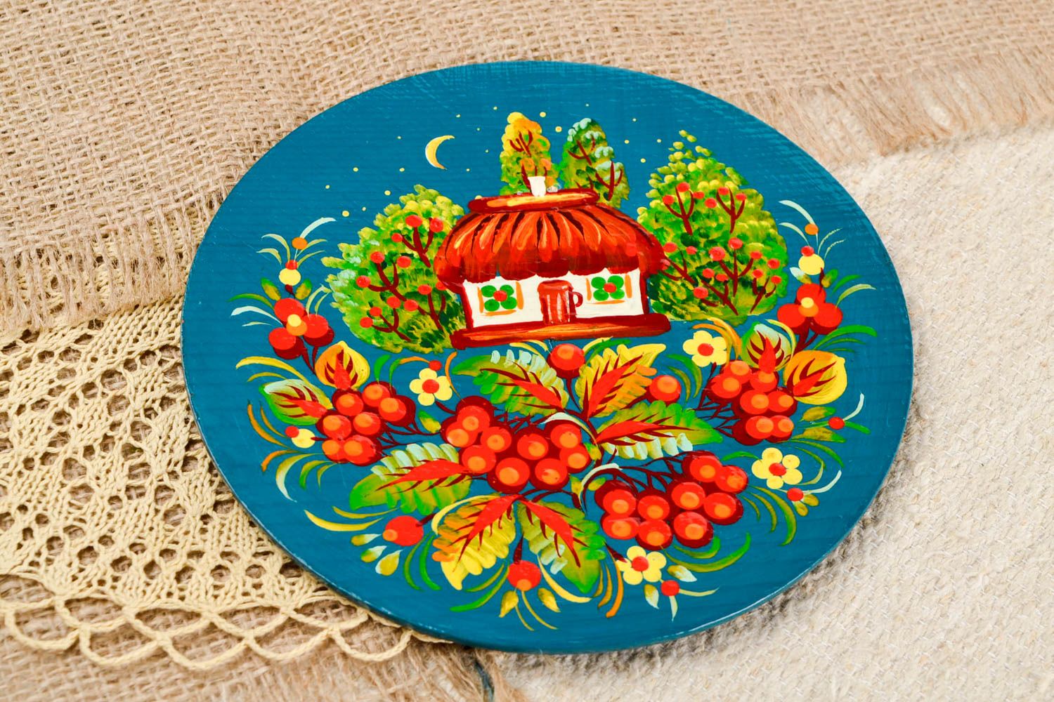 Тарелка на стену хэнд мейд изделие с Петриковской росписью декоративная тарелка фото 1