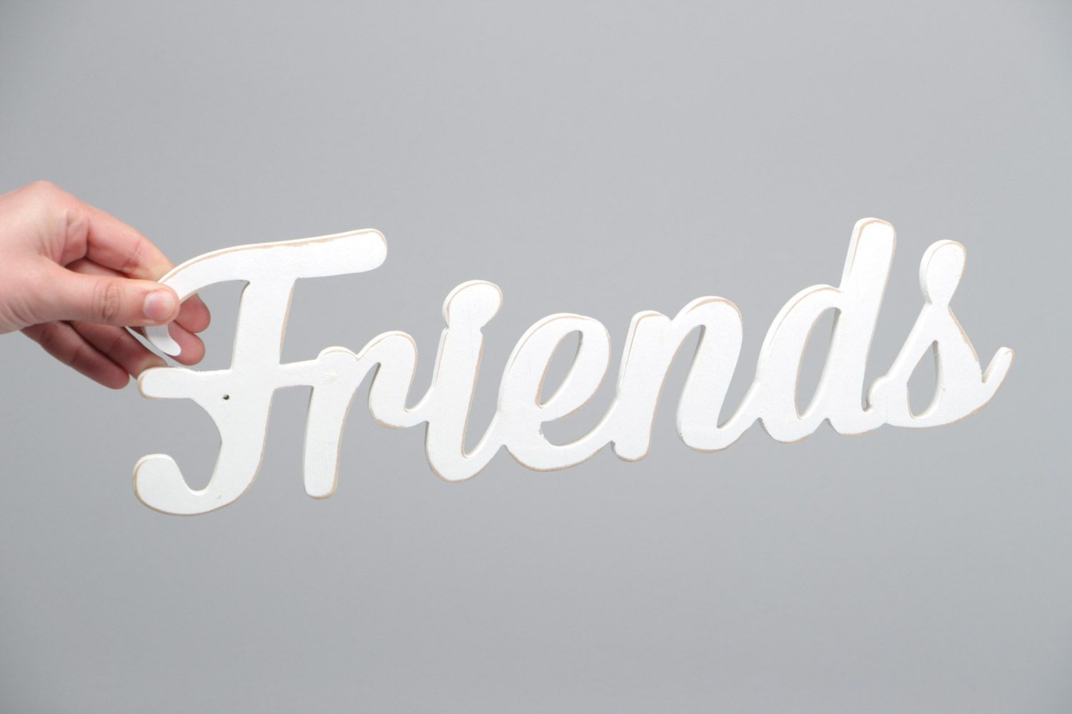 Letrero decorativo de contrachapado palabra Friends pintada blanca artesanal foto 5