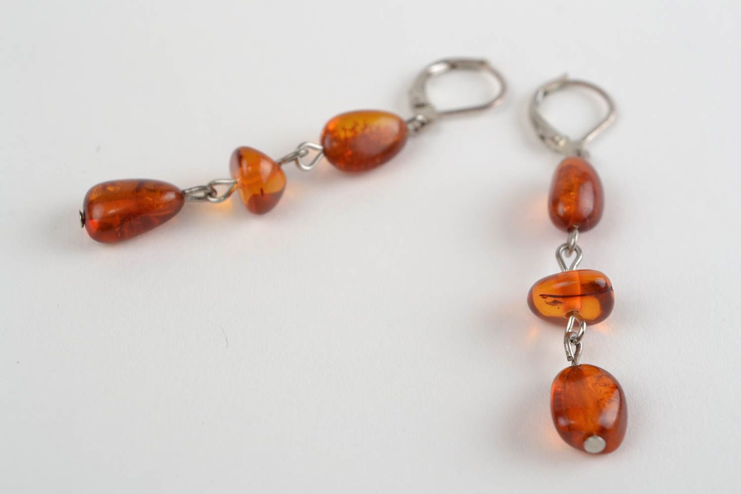 Unusual beautiful handmade designer woven Czech glass bead earrings amber color photo 4