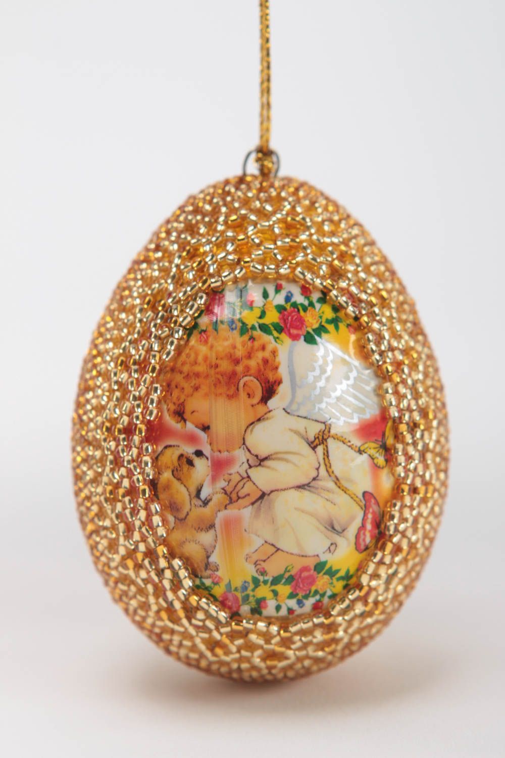 Оплетенной пасхальное яйцо бисером ручной работы оригинальный декор подвеска фото 4