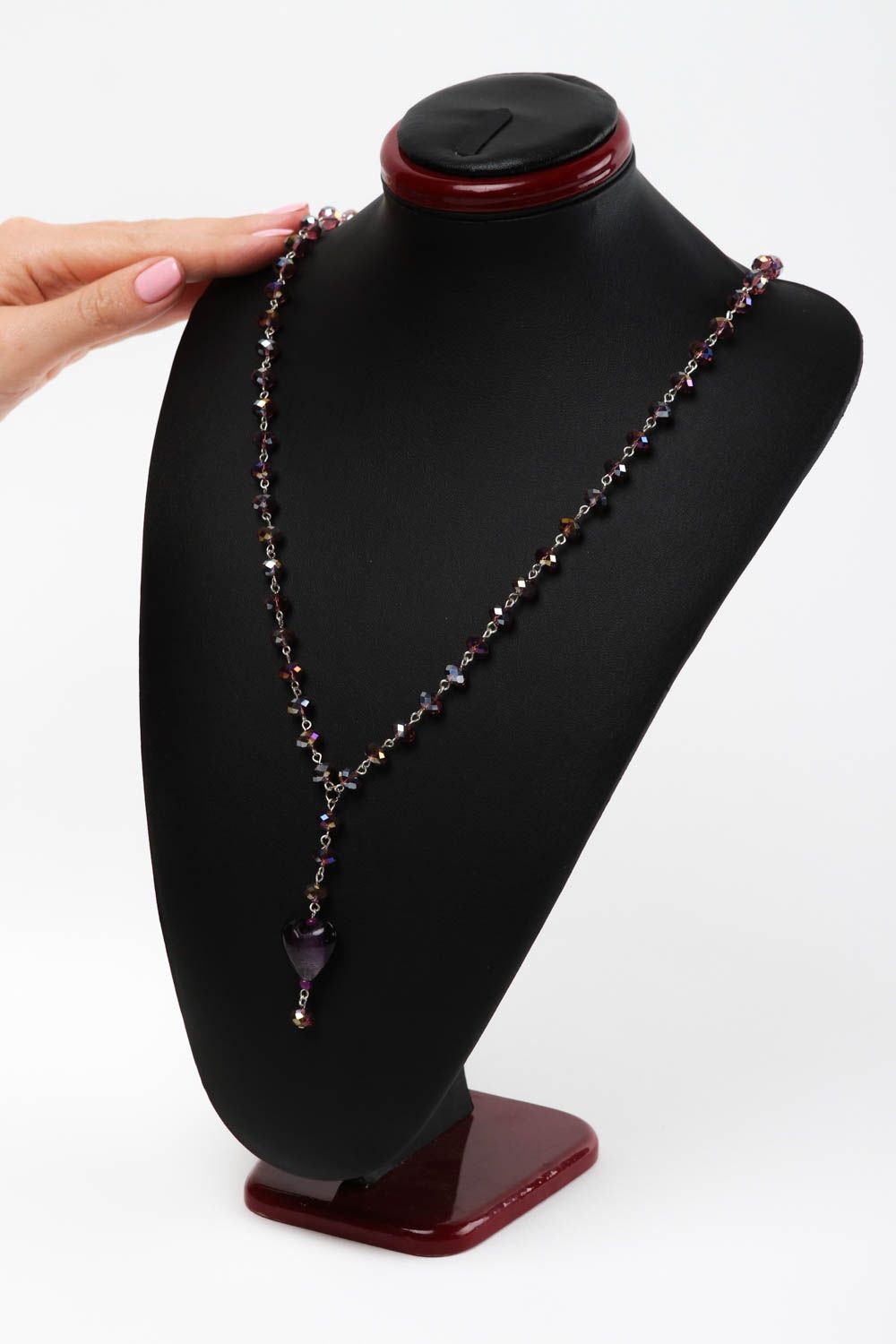 Collier pendentif coeur Bijou fait main verre cristal élégant Cadeau femme photo 5