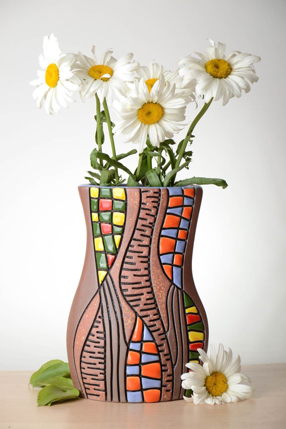 Vase design fait main Vase en terre cuite peint original grand Déco maison photo 1