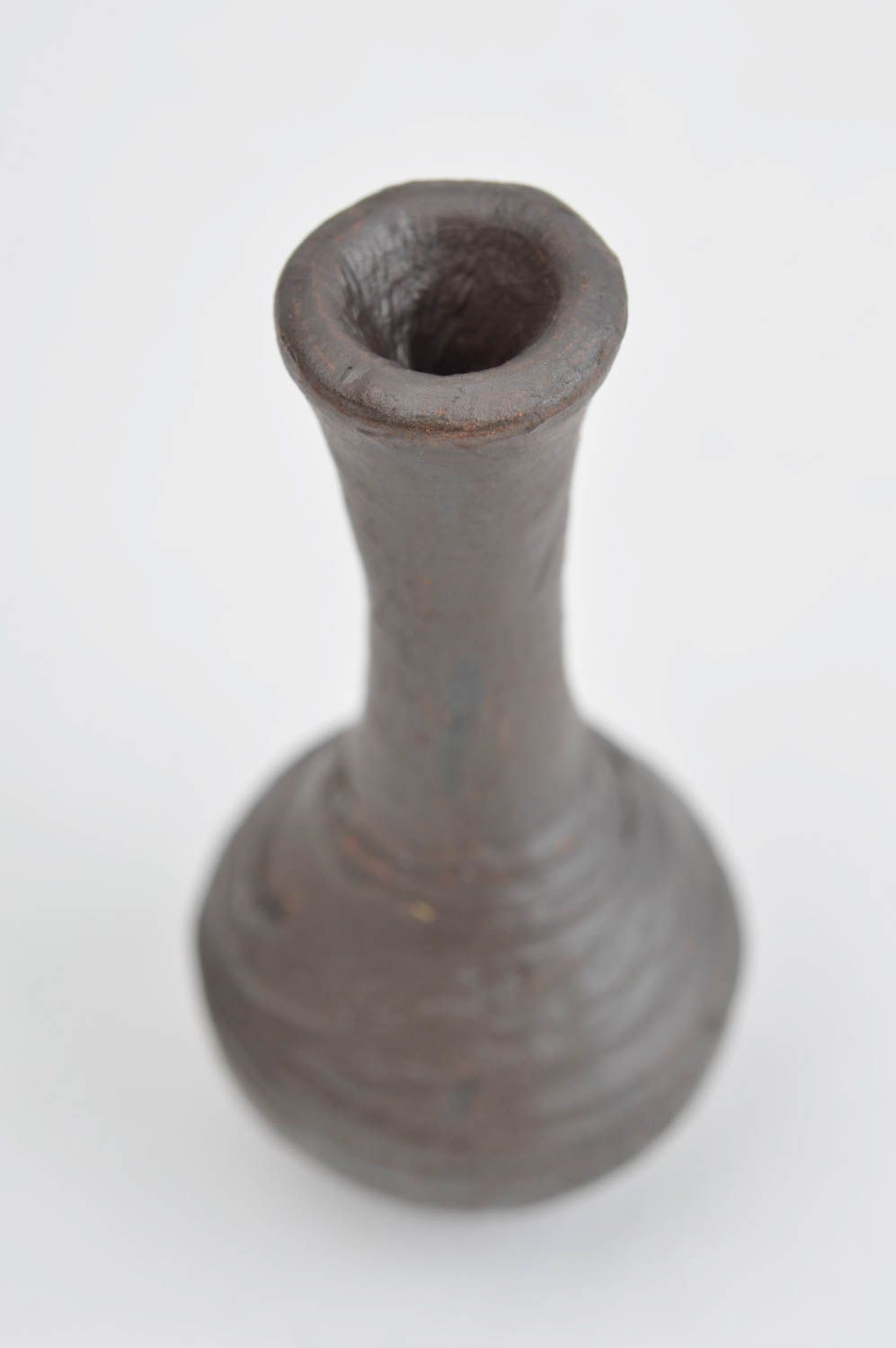 Small 5 oz clay vase with a long neck in brown color 2, 0,02 lb photo 3