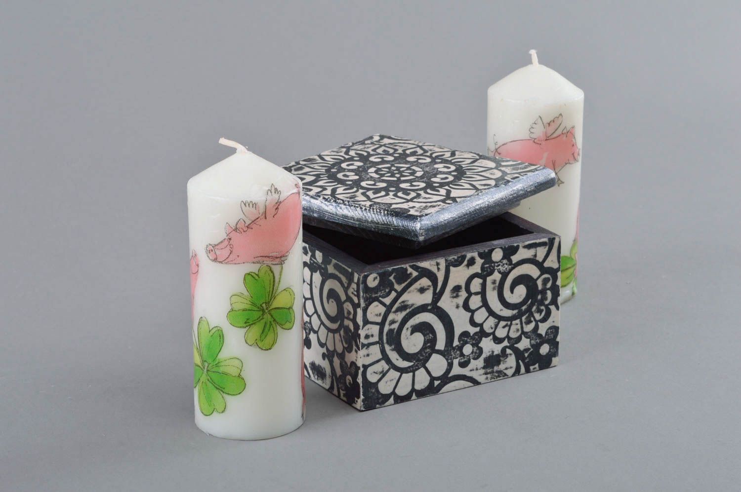 Handmade decorative small wooden jewelry box with removable lid decoupage photo 3