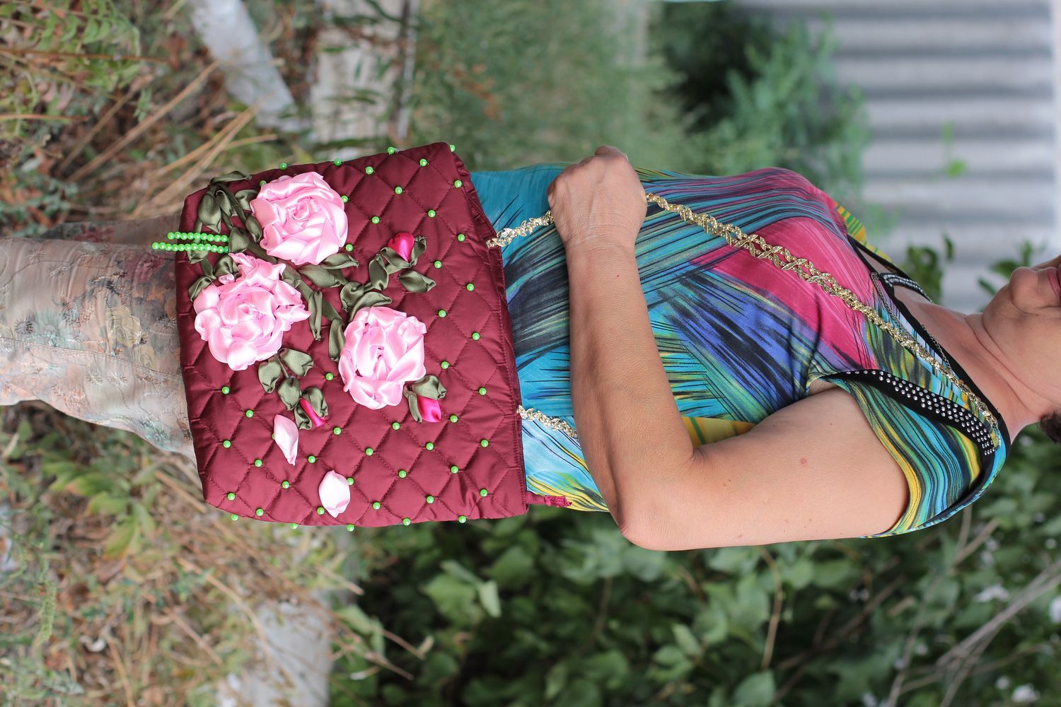 Handmade Stoff Tragetasche Damen Accessoire Tasche aus Stoff Geschenk für Frau foto 5