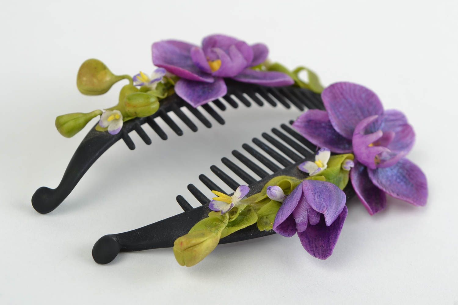 Barrette à cheveux en porcelaine froide fleurs violettes faite main originale photo 4