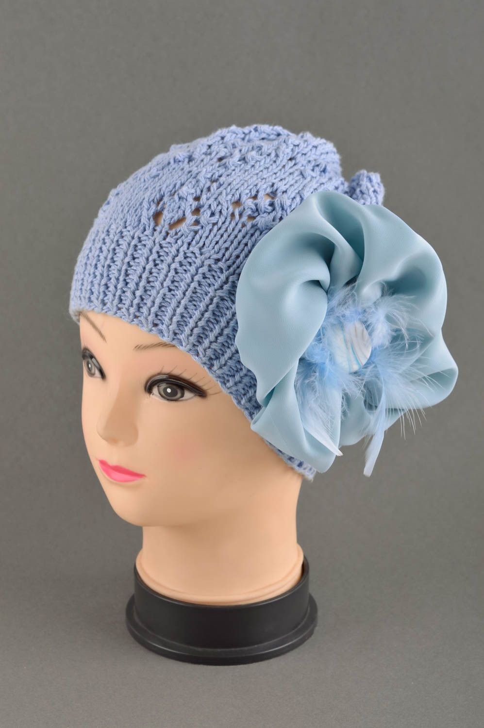 Handgestrickte Mütze Damen Strickmütze modisches Accessoire Mütze Baumwolle blau foto 1