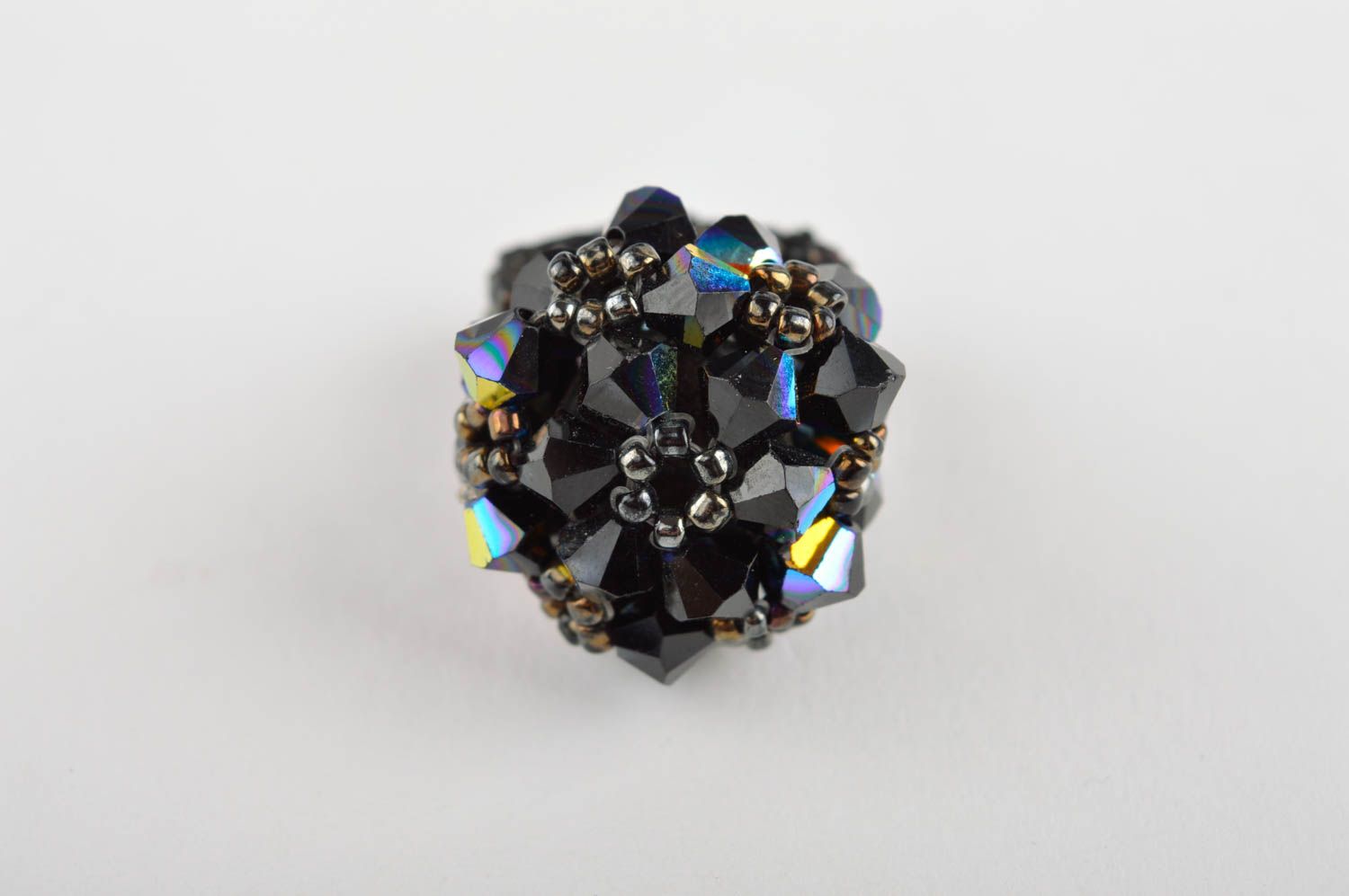Bague perles de rocaille Bijou fait main design noir cristal Cadeau original photo 2