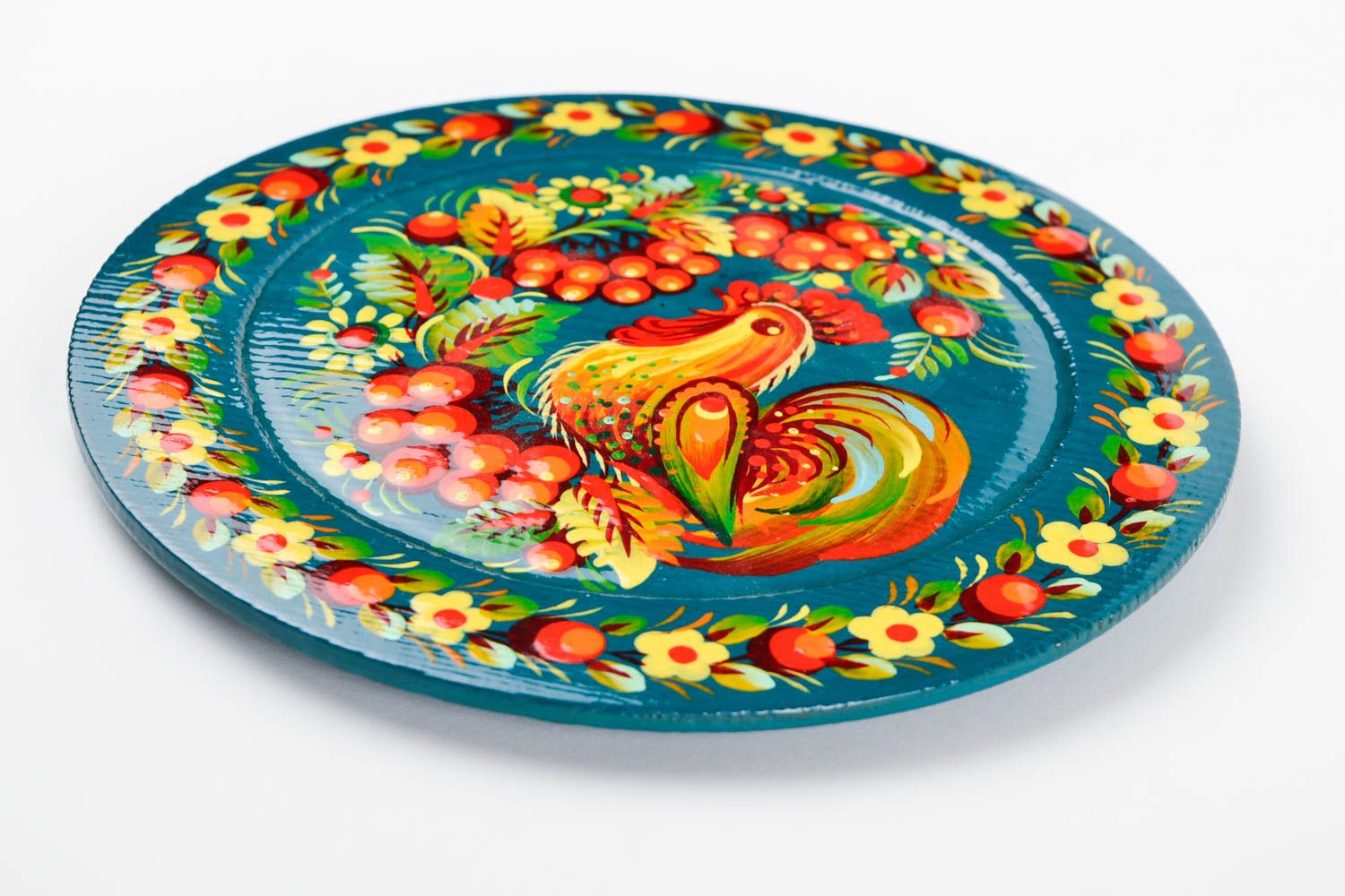 Декоративная тарелка ручной работы тарелка на стену синяя расписная посуда фото 3