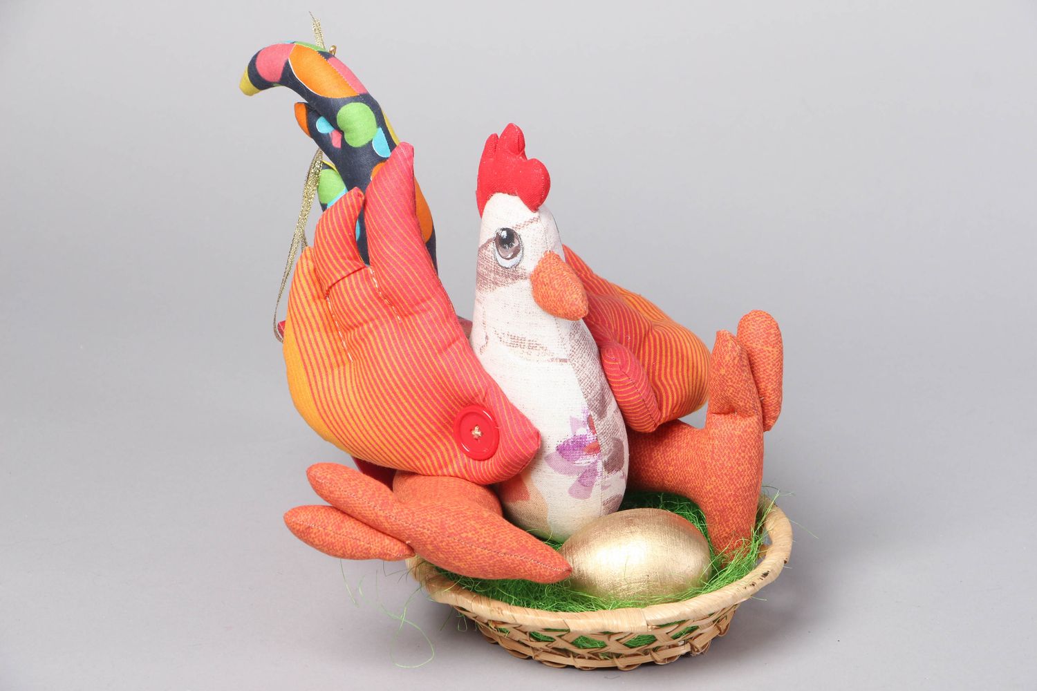 Fabric soft toy with stand Chicken with Egg in Nest photo 1