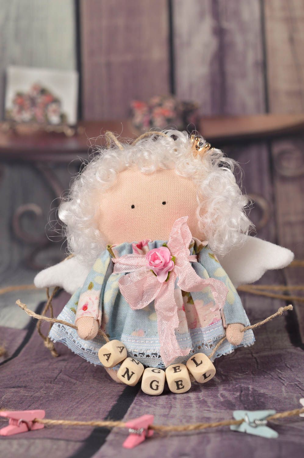 Poupée décorative Jouet pour enfant fait main ange en tissu Déco chambre fille photo 1