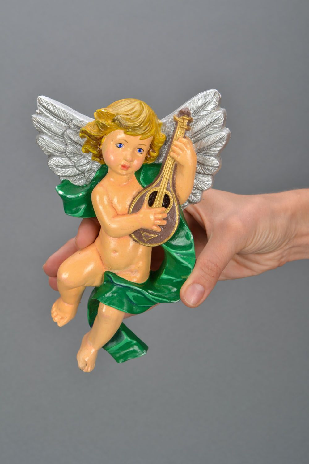 Plaster painted angel with lute photo 2