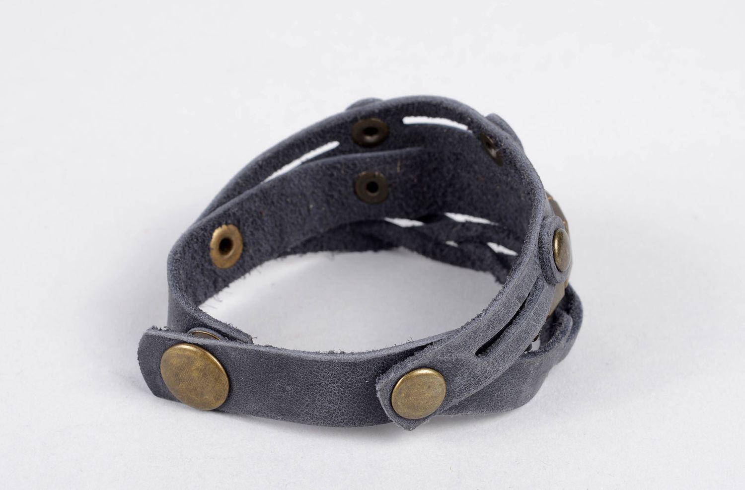 Bracelet tendance Bijou fait main en vrai cuir gris multirang Cadeau original photo 1