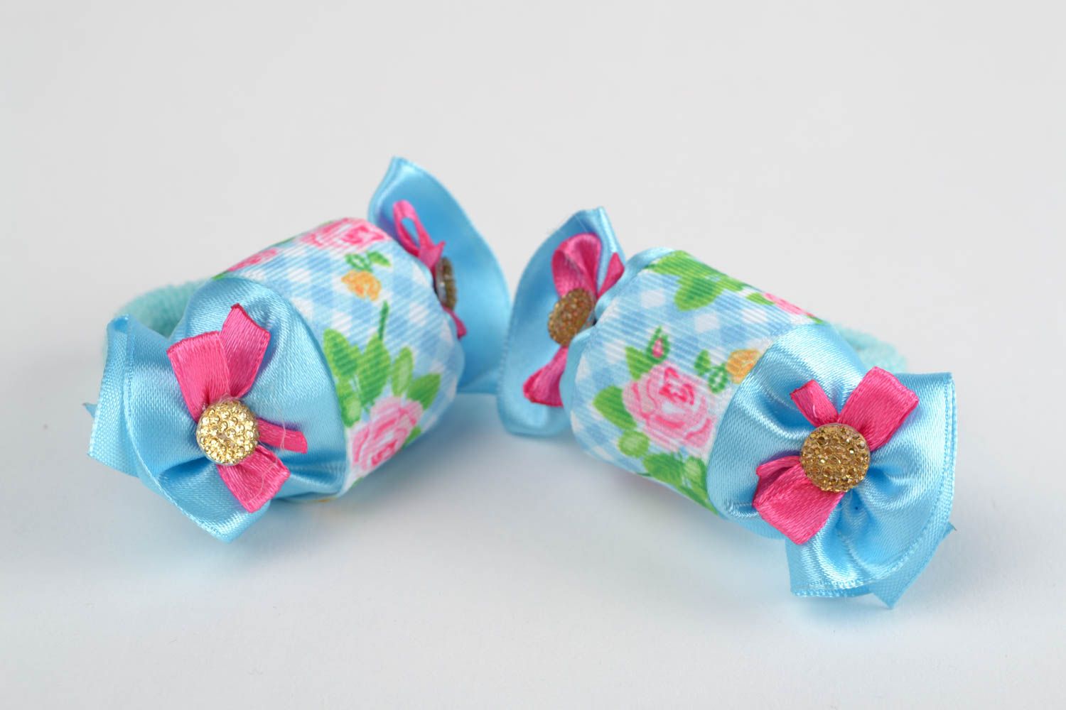 Children's blue handmade textile scrunchies set 2 pieces photo 5