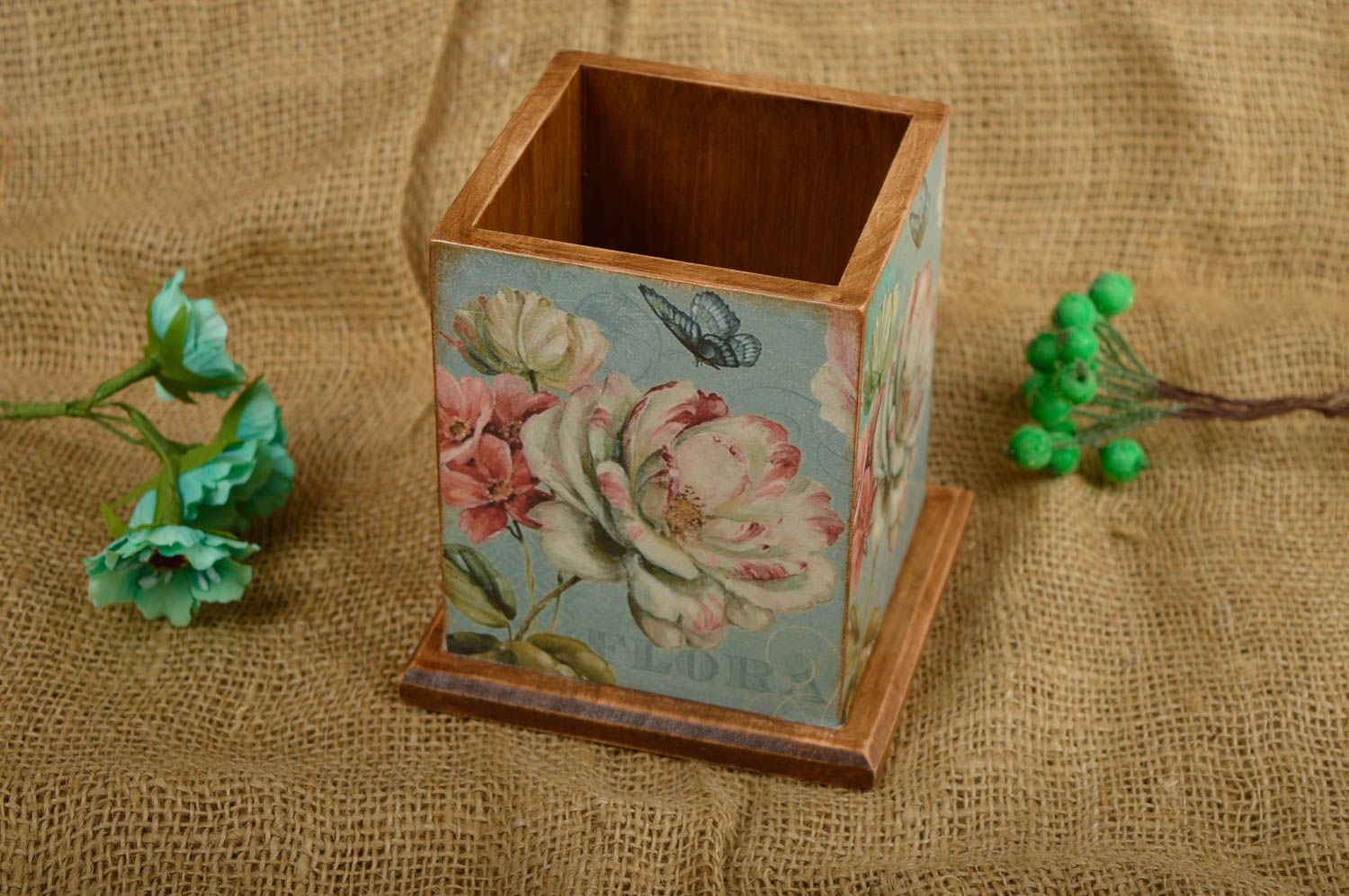 Posavasos artesanal elemento decorativo de madera regalo original decoupage foto 1