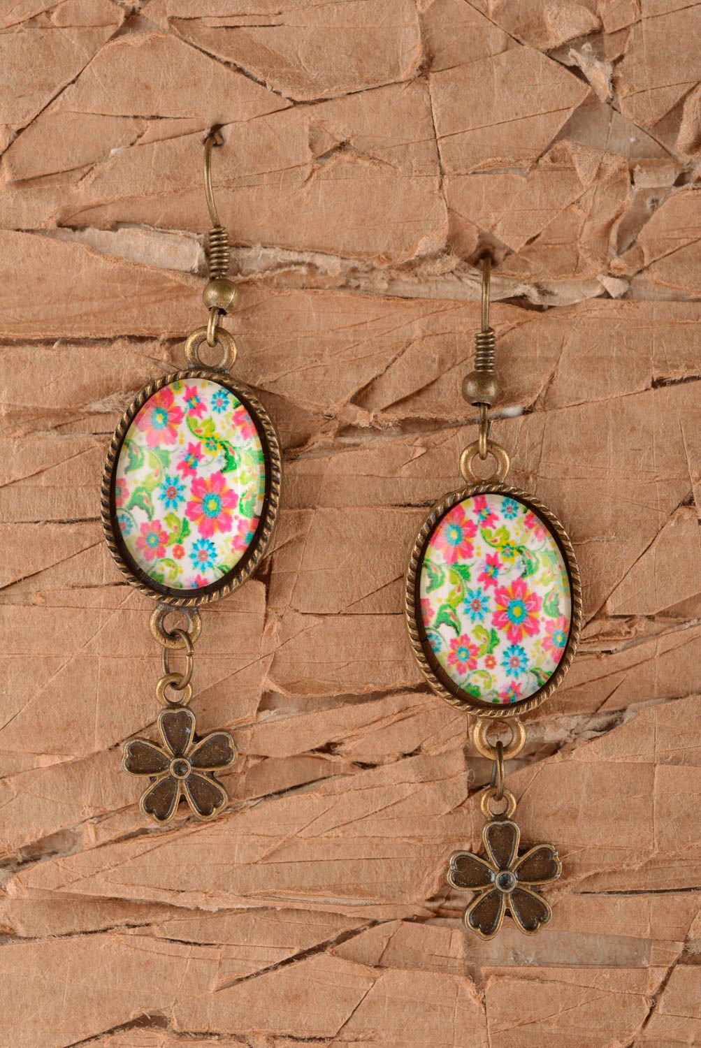 Beautiful handmade oval metal earrings glass earrings fashion accessories photo 1