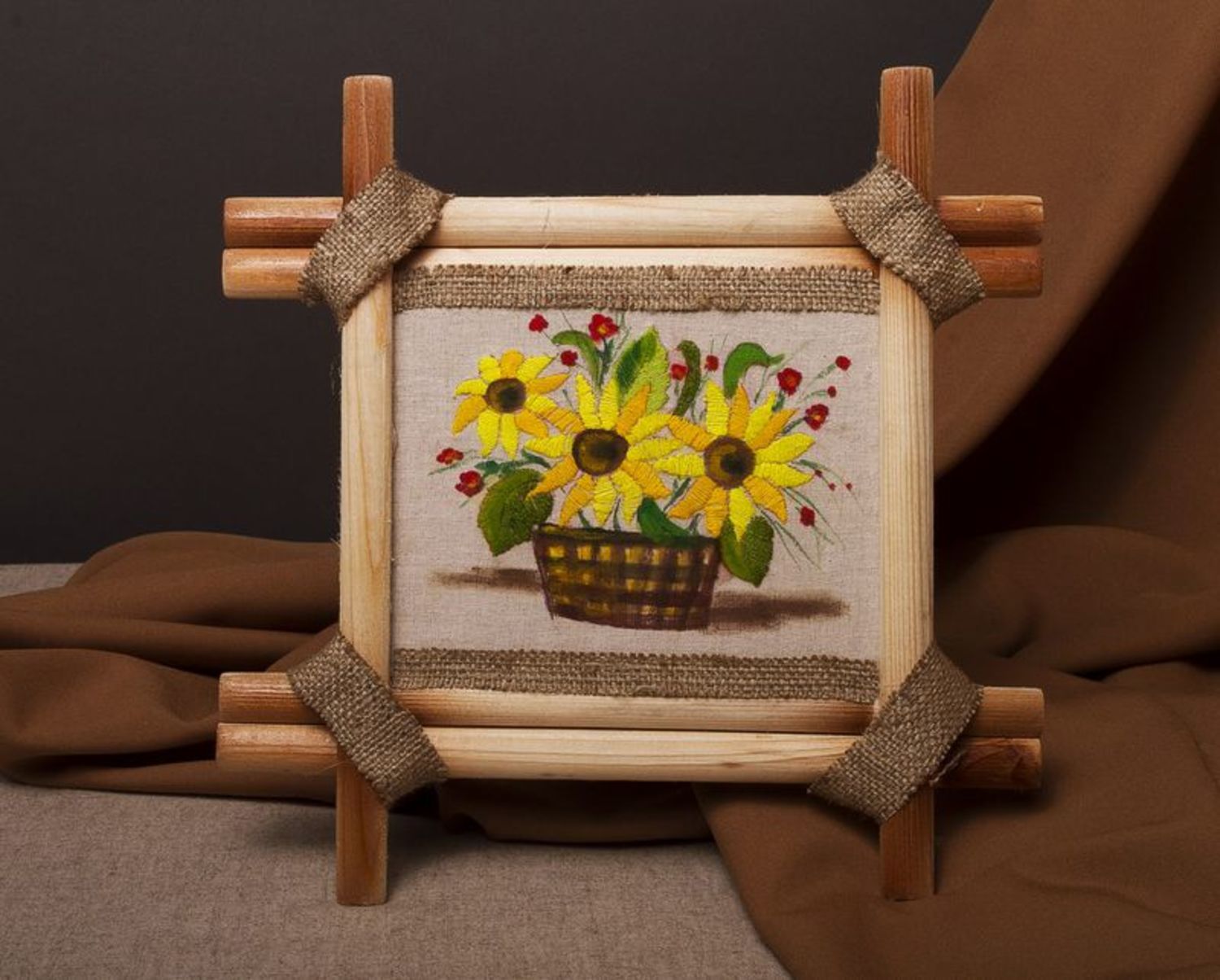 Embroidered picture in wooden frame photo 1