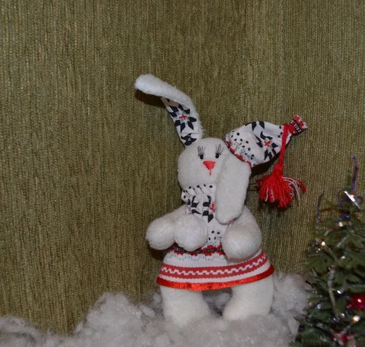 Soft toy hand made of artificial fur fabric Hare photo 1