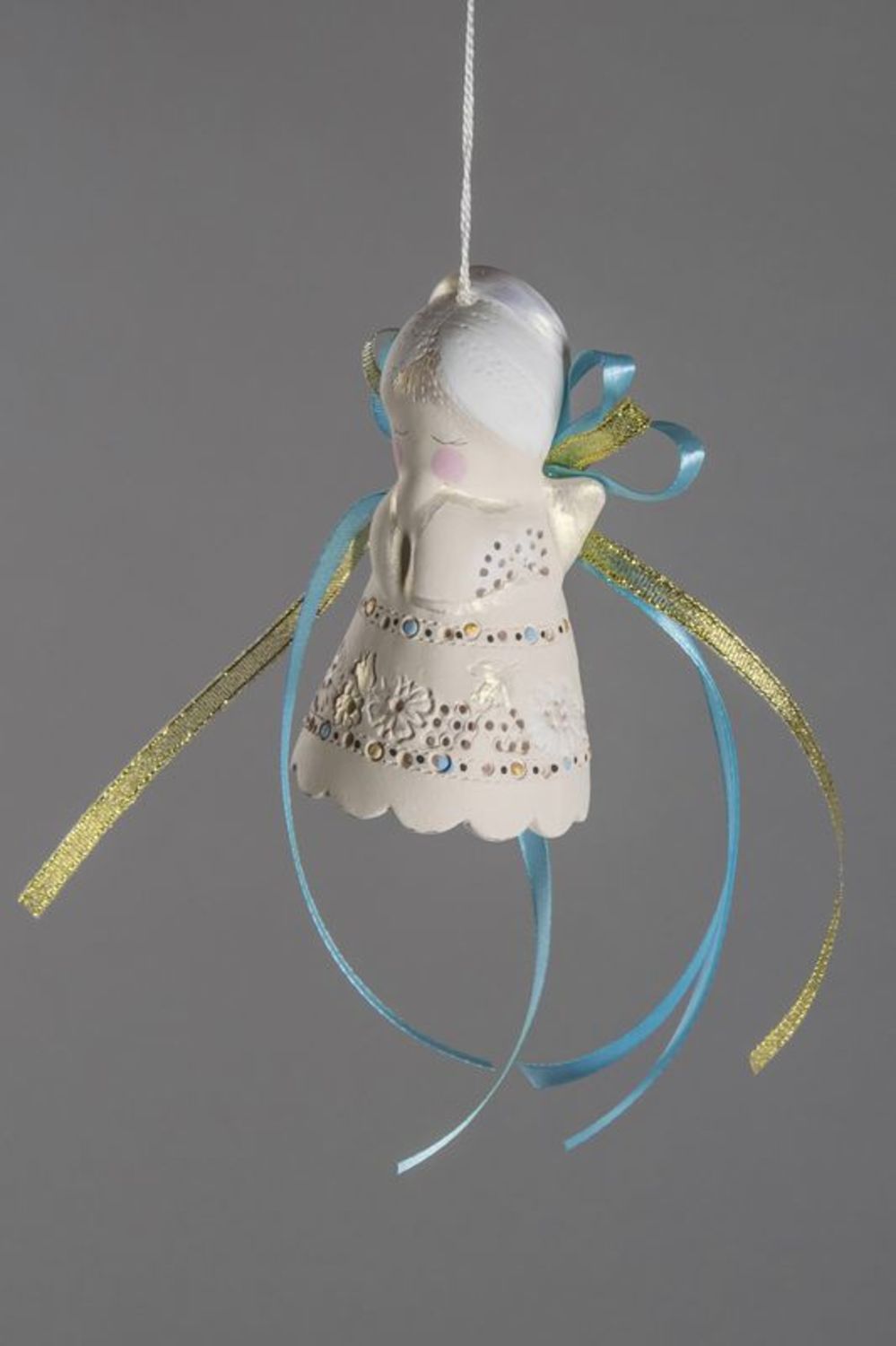 Ceramic angel bell with ribbons  photo 1