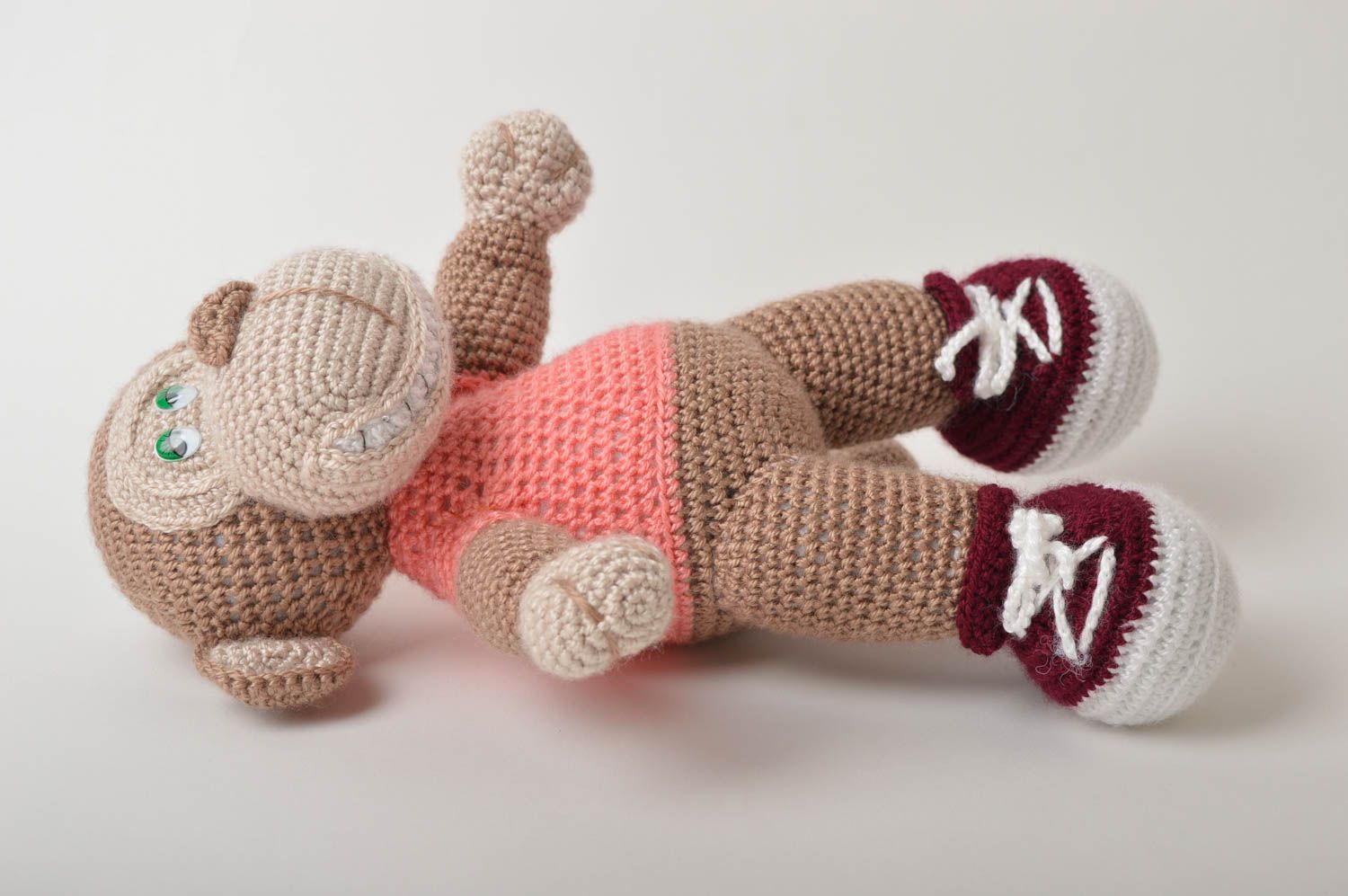 Jouet singe Peluche faite main tricotée fils acryliques Cadeau pour enfant photo 5