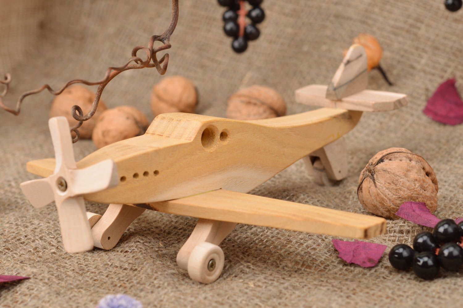 Jouet avion en bois naturel écologique fait main original pour garçon dès 6 ans photo 1