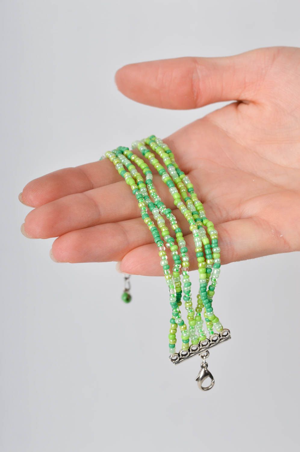 Bracelet multirang vert large Bijou fait main perles rocaille Cadeau pour femme photo 2
