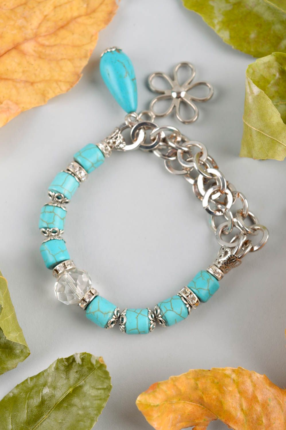 Bracelet turquoise Bijou fait main Accessoire femme fil élastique cristal photo 1
