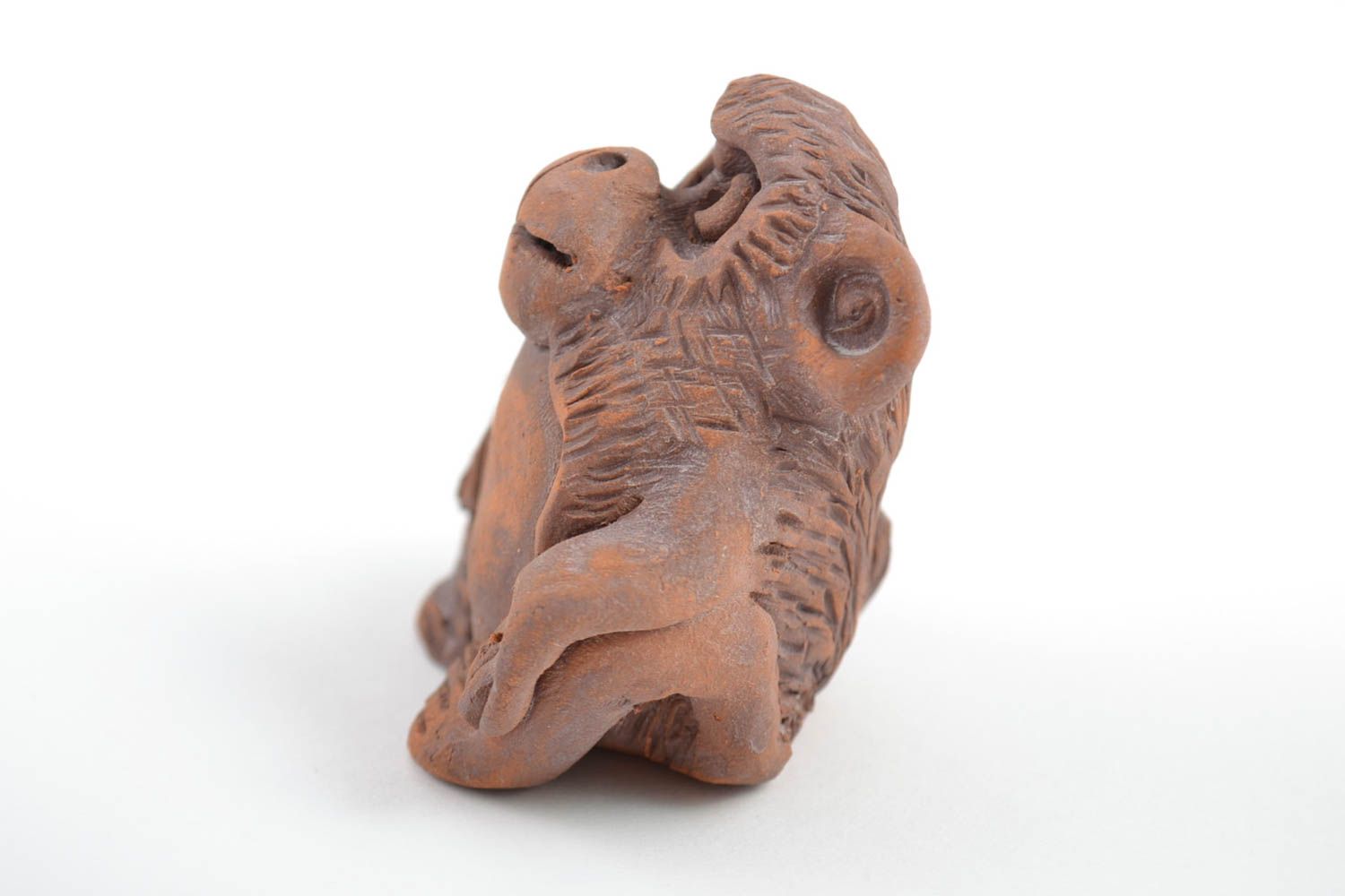 Handmade designer collectible brown ceramic souvenir figurine of fat monkey photo 3