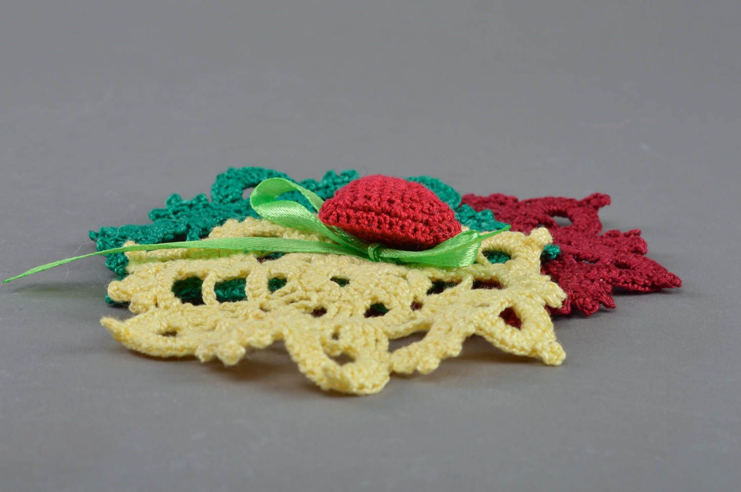 Unusual beautiful three colored handmade crochet lace table napkin home decor photo 3